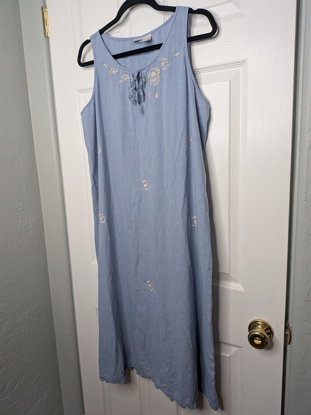 Y2K Gillian O'Malley Blue Embroidered 100% Cotton Midi Dress XL
